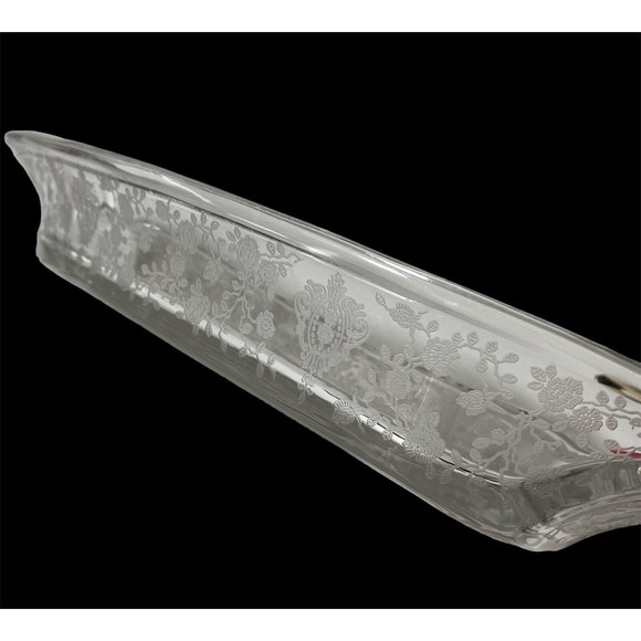 Vintage Heavy Oblong Rose Etched Oval Relish Pickles Nuts Olive Dish 12” X 4” - Picture 3 of 6